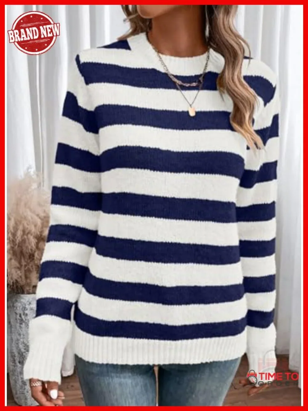 Crewneck Striped Color Block Knitted Pullover Sweater
